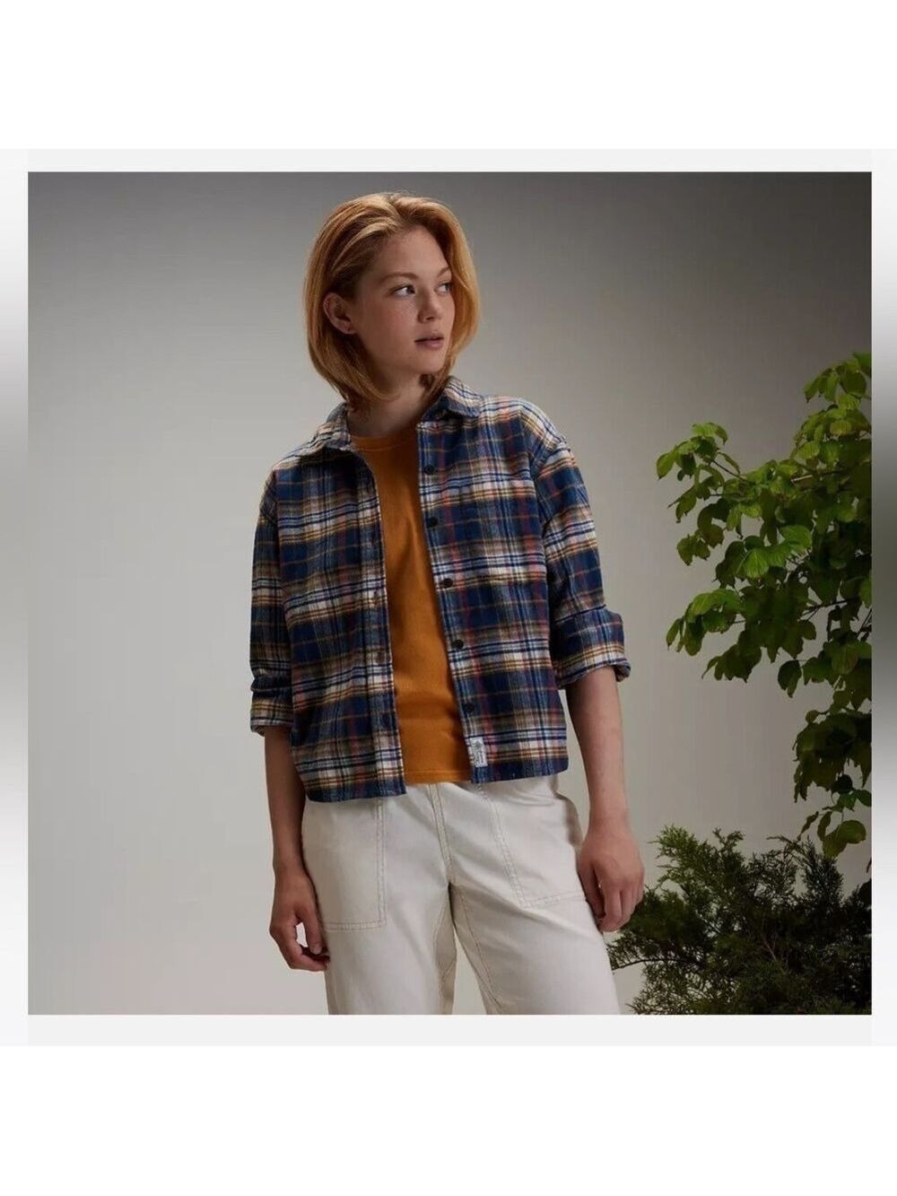 Alpine Design Womens Flannel Shirt Navy Brown Plaid XL
